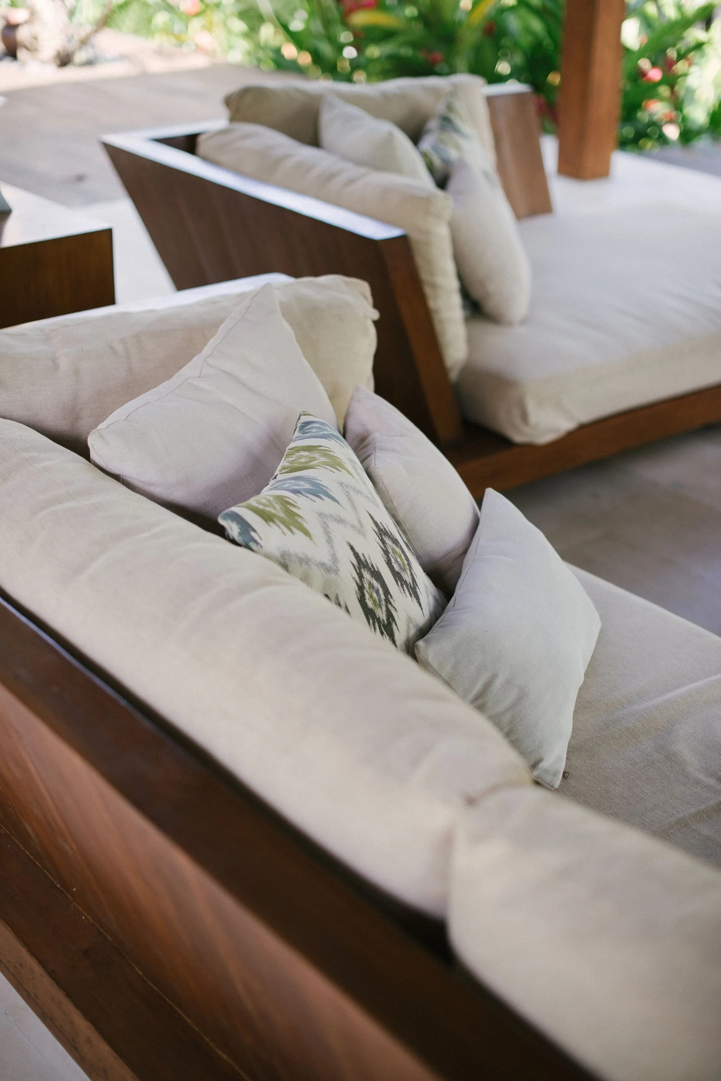 Outdoor daybed with linen cushions