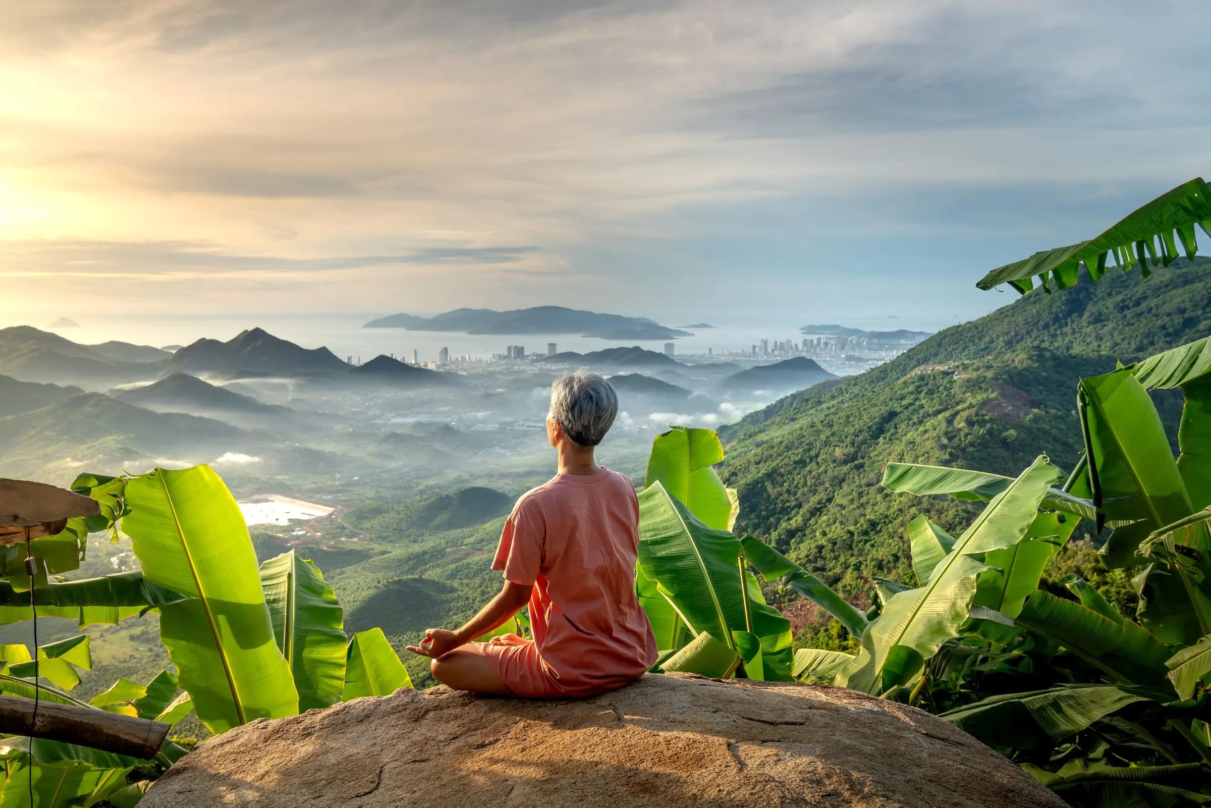 Meditation above misty mountains